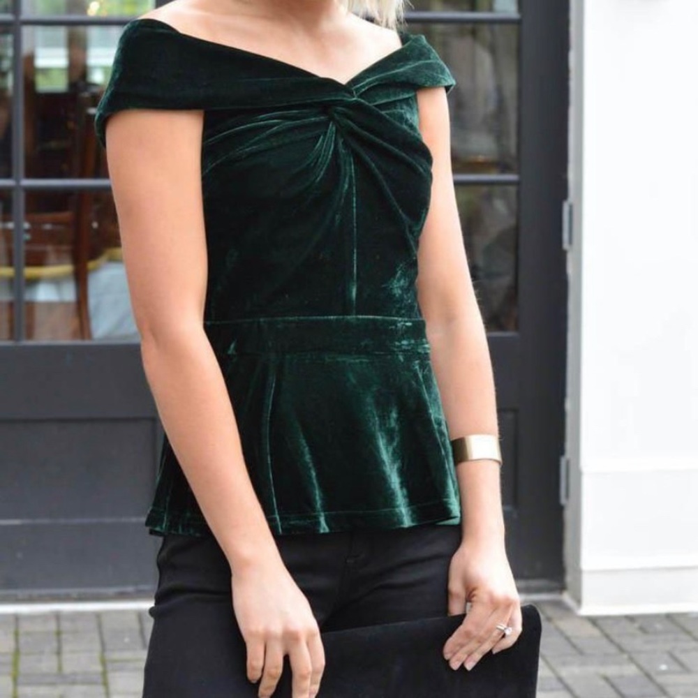 Adelyn Rae emerald velvet off the shoulder too